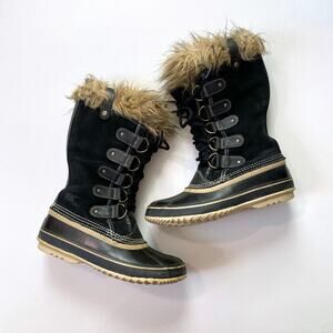 Sorel Joan of Arctic Women’s 9 Winter Snow Boots Black Suede Fur Trim $240